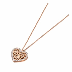 Colar Feminino Banho Ouro Rosê Pingente Coração Diamante Cz - comprar online