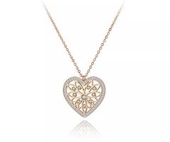 Colar Feminino Banho Ouro Rosê Pingente Coração Diamante Cz