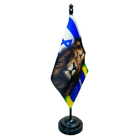 bandeirinha de mesa pedestal Brasil / Israel / Leão de Judá
