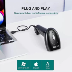 Leitor de Código de Barras com Fio 1D, 2D, Qr Code Portátil USB Inclui Suporte - Estudius Foto e Cine