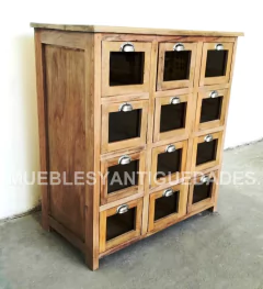 Fideera antigua en madera maciza reciclada con 12 cajones (FI108A)