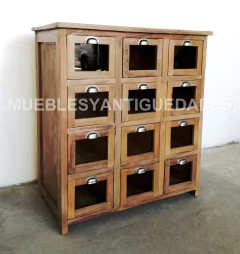 Fideera antigua en madera maciza reciclada con 12 cajones (FI108A) - comprar online