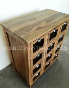 Fideera antigua en madera maciza reciclada con 12 cajones (FI108A)