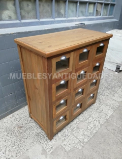 Fideera estilo antiguo en pinotea reciclada con 12 cajones (FI112A) - tienda online