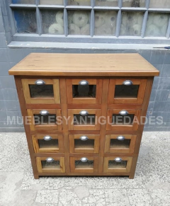 Imagen de Fideera estilo antiguo en pinotea reciclada con 12 cajones (FI112A)
