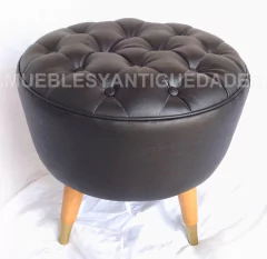 Banqueta Puff redondo capitoné chico tapizado en pana cuero vinílico ecocuero cuerina (PC101M) - Muebles y Antiguedades - Argentina