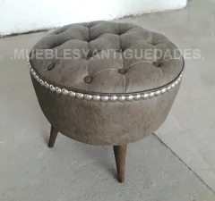Puff redondo banqueta capitoné con hilera de tachas (PC108M)