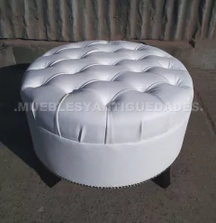 Banqueta Puff redondo capitoné tapizado en pana cuero vinílico ecocuero cuerina (PG101M)