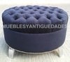 Banqueta Puff redondo capitoné con patas de metal tapizado en pana cuero vinílico ecocuero cuerina color negro (PG102M)