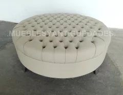 Puff redondo capitoné tapizado en pana o cuero vinílico y patas en metal macizo pulido (PG108M)