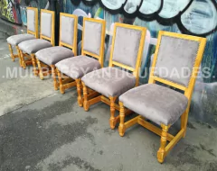 Silla estilo inglés en madera de paraíso con tapizado en pana sintética, detalles de tachonado en bronce y patas torneadas (SI104M) en internet