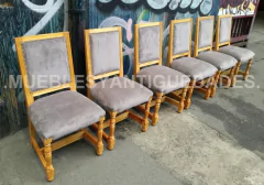 Silla estilo inglés en madera de paraíso con tapizado en pana sintética, detalles de tachonado en bronce y patas torneadas (SI104M) - tienda online