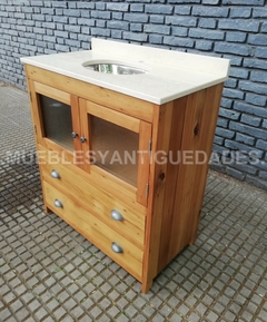 Vanitory con base de pinotea y tapa de mármol beige (VA107M) - Muebles y Antiguedades - Argentina
