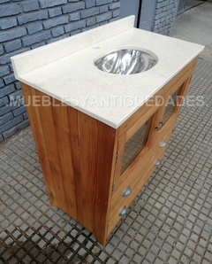 Vanitory con base de pinotea y tapa de mármol beige (VA107M) - comprar online
