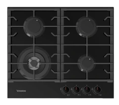 Anafe Vondom 60 cm a Gas 4 Hornallas Vidrio Templado Negro Triple Corona