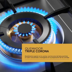 Anafe Vondom 60 cm a Gas 4 Hornallas Vidrio Templado Negro Triple Corona - comprar online