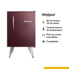 Heladera Whirlpool Retro Marsala Vino 76 Lts Freezer Integrado WRA08MGDIM - comprar online