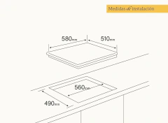 Anafe Vondom 60 cm a Gas 4 Hornallas Vidrio Templado Negro Triple Corona - cocinasonline