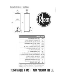 Termotanque Rheem a Gas Natural de Pie 160 L - APG160NRH07 en internet