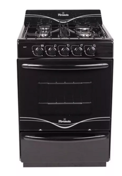Cocina Florencia Recta 5517F a gas 4 hornallas negra puerta con visor 65L
