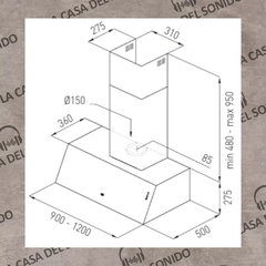 Extractor purificador de cocina TST Chalten ac. inox. de pared 90cm 250-90 - cocinasonline