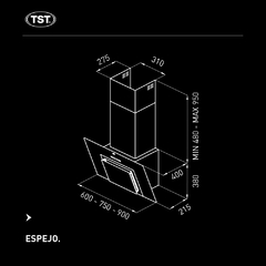 TST Campana Extractora Para Pared Modelo Espejo 75cm - cod 280-75 - tienda online