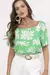 Blusa manga curta decote quadrado em viscose com estampa exclusiva - Loja Labyrinth