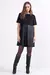 Vestido curto mangas curtas em PU e suede