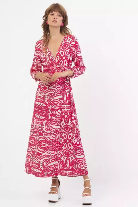 Vestido longo manga 7/8 com amarração frontal