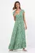 Vestido maxi manga curta em viscose com estampa exclusiva
