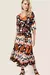 Vestido maxi manga ¾ em viscose com estampa exclusiva na internet