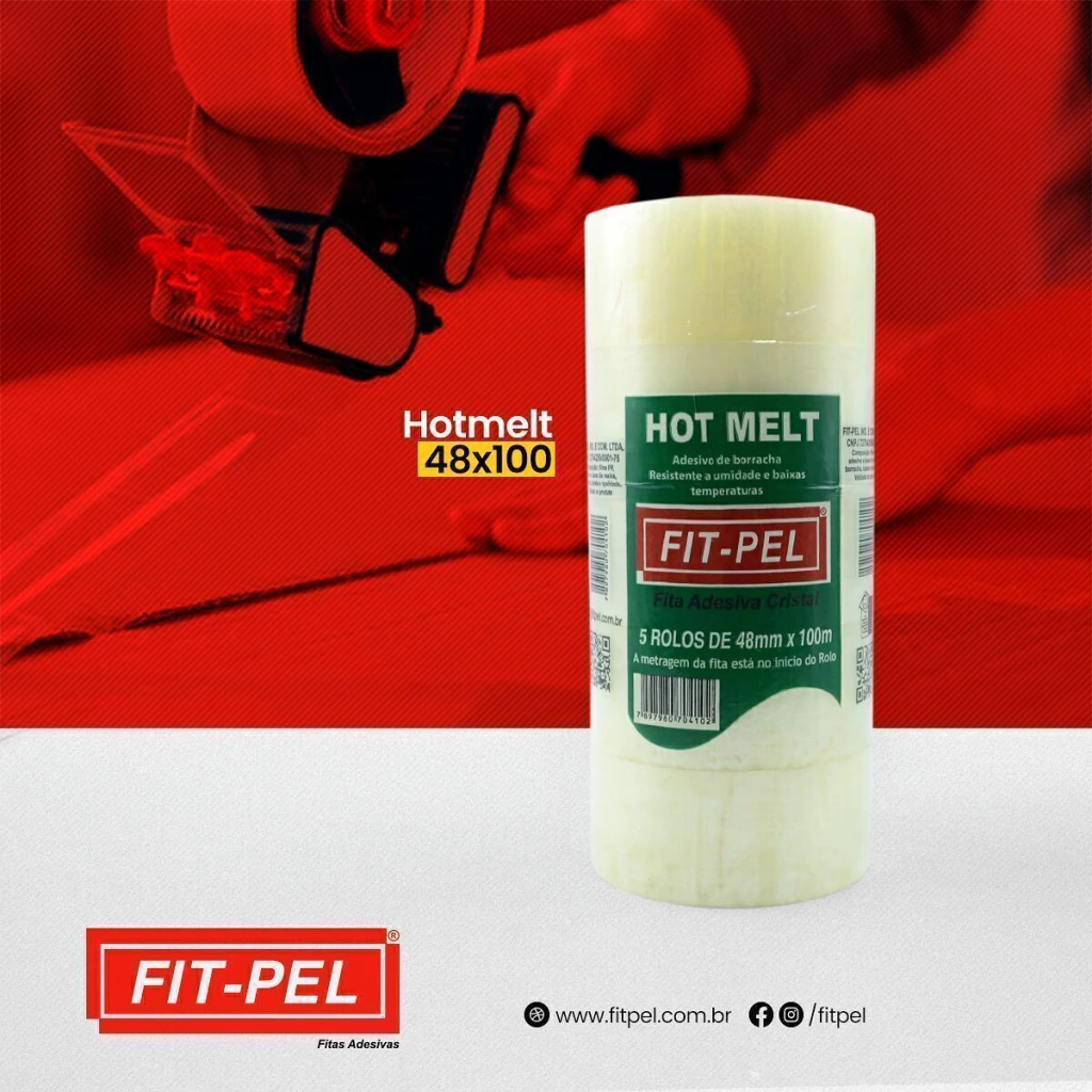 Fita adesiva larga hot melt de empacotamento Fit Pel transparente kit 5 45x40