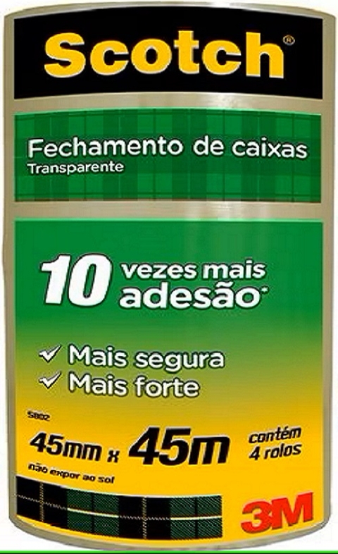 Fita adesiva larga empacotamento 3M Scotch c/ 4 transparente 45x45