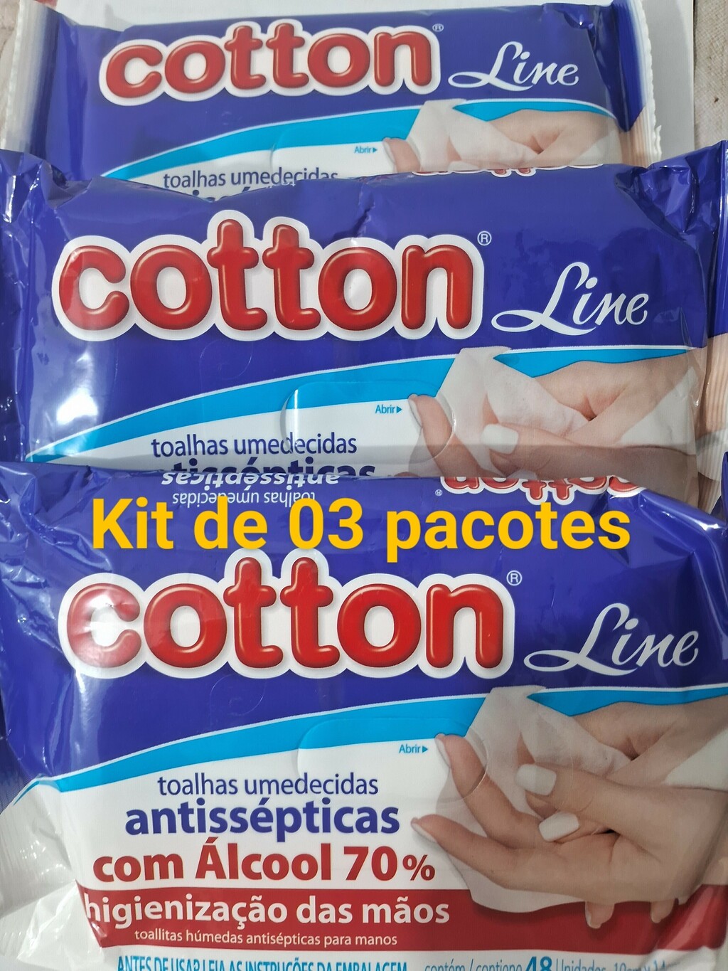 Kit 3x toalhas antissépticas álcool 70 INPI Cotton Line