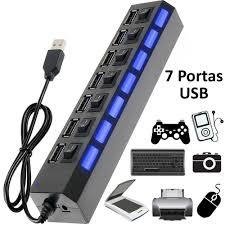 Hub USB 7 Portas C/ Chave Seletora 2.0 High Speed led