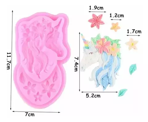 MOLDE DE SILICONA UNICORNIO CON FLORES - comprar online