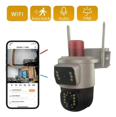 Camara De Seguridad Doble Con Alarma y Sirena Icsee