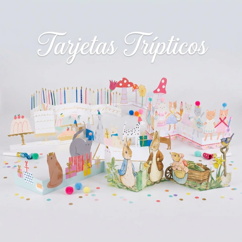TARJETAS CUMPLEAÑOS TRÍPTICOS X 6