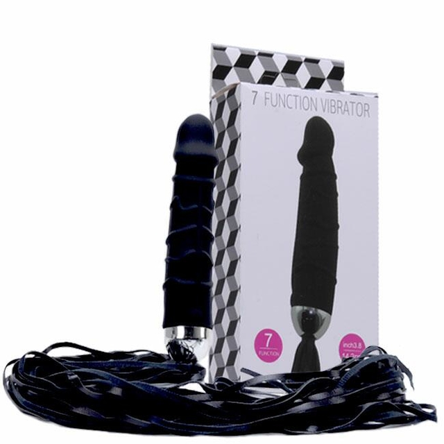 Vibrador Sado Com Chicote e 7 Tipos de Vibrações - PRETO - KMM1012P