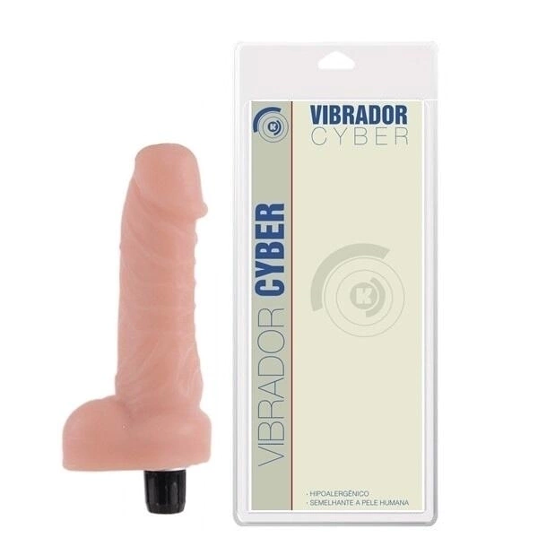Pênis Realístico Com Escroto e Vibrador em CYBERSKIN Cor Bege - 15 x 3,5 CM - PK305