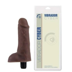 Pênis Realístico Com Escroto e Vibrador em CYBERSKIN Cor CHOCOLATE - 16,5 x 3,5 CM PK320CH