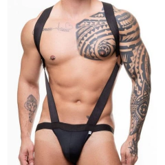 Body Masculino Harness em Suplex - Preto - SSD026A