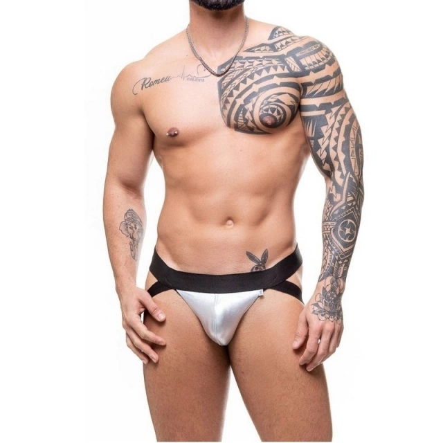 Cueca Jockstrap Cirre Prata Trançada Atrás - SD124