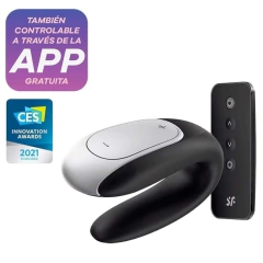 SATISFYER DOUBLE FUN BLACK - Vibrador Para Casais Luxuosos com Controle de App e Controle Remoto