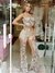 Conjunto cropped c/ hotpants em tule bordado nude/azul claro Perfect Way na internet