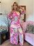 Vestido longo pink/amarelo c/cinto Perfect Way - Le' Zanty Moda Feminina
