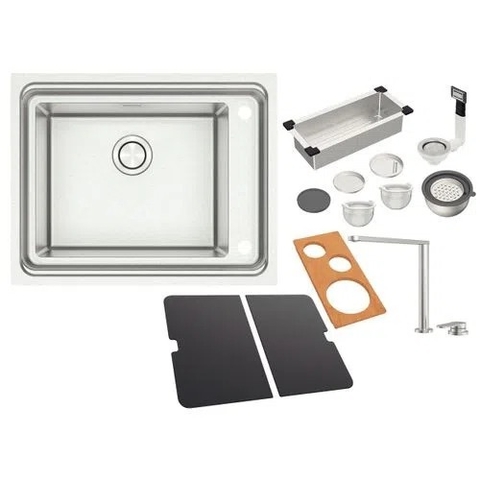 Cuba Design Collection Workstation Quadrum Deep 50 em Aço Inox com acessórios Tramontina de soprepor