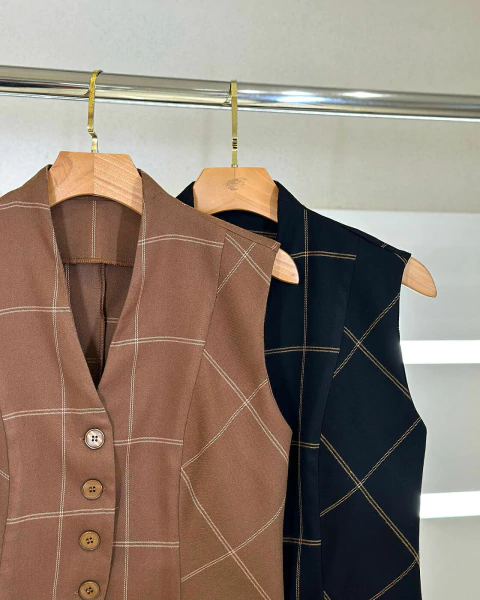 Colete Alongado Xadez com Lapéla na internet