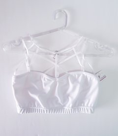 Top blanco,frente elasticos y argollas - comprar online