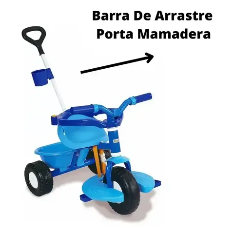 Triciclo Go " Infantil Bebé Rondi C/barral Apoya Píes Canasto Color Celeste